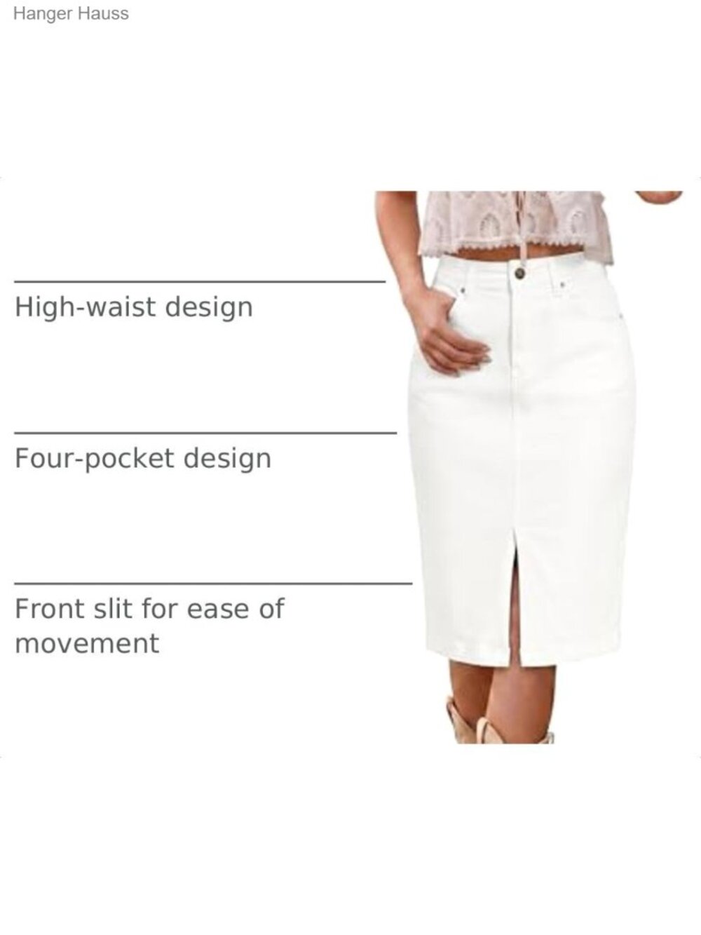 Denim Midi Pencil Skirt Below Knee High Waist Slit Women's Casual - Picture 3 of 6